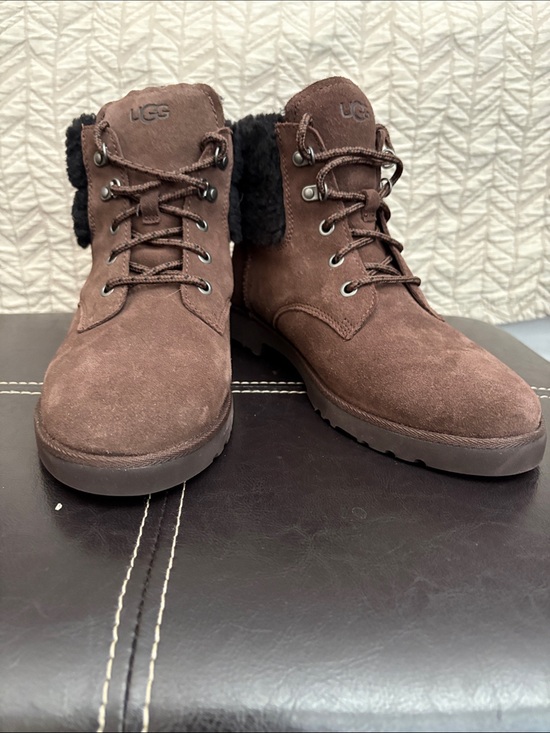 UGG Shoes - UGG women’s Chocolate Brown Suede Lace-Up Ankle Boots with Shearling Cuff